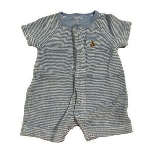Baby Gap Blue & White Terry Cloth Striped Romper w/ Teddy Bear - Size 0-3 months
